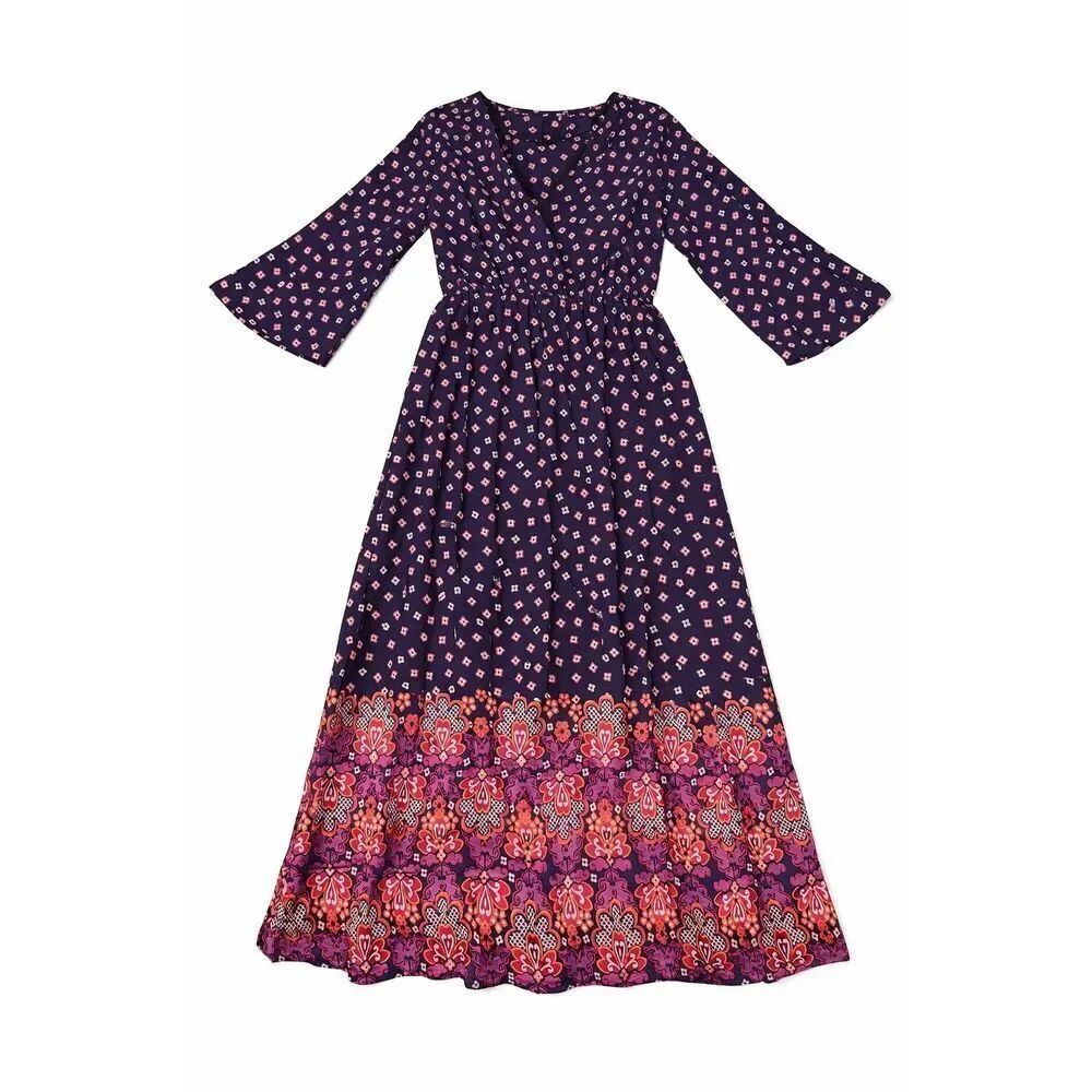 Juicy Couture Black Label Silk Maxi Dress Navy Floral Allover Print Size Small